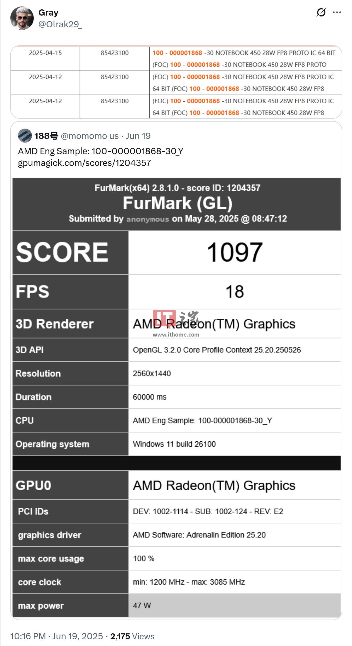AMD "450" 处理器的集成显卡性能测试：与 Radeon 780M 相当